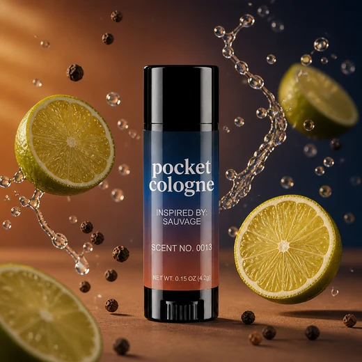 Pocket Perfume Scent No. 0013 inspired by Sauvage, with lime halves and peppercorns